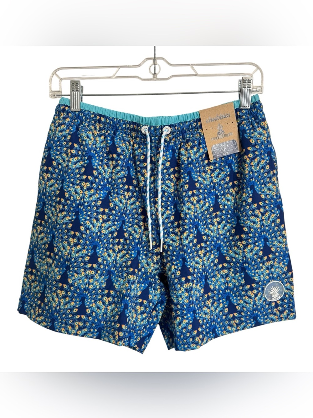 NWT Chubbies 5.5” Swim Shorts Trunks Blue Peacock Feather Print Vacation Small S